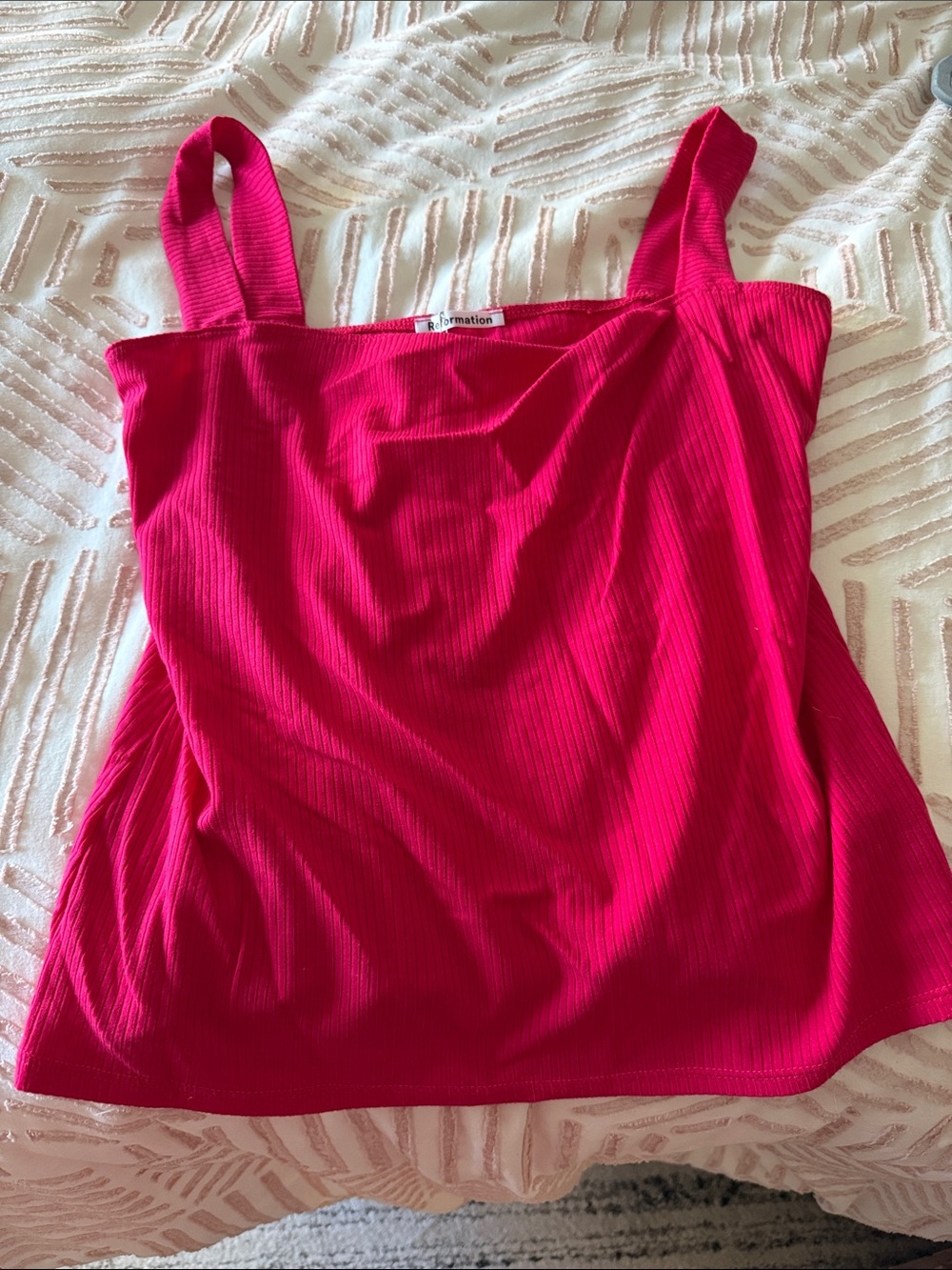 Reformation Pink Ribbed Square-Neck Tank Top